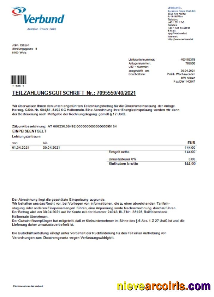 Austria Verbund Austrian Power Grid utility bill